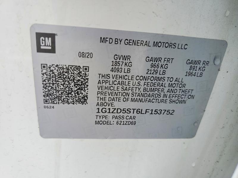 Aukcja sprzedaży 2020 Chevrolet Malibu, vin: 1G1ZD5ST6LF153752, numer aukcji: 58759486
