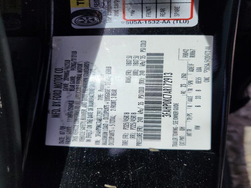 2010 Ford Fusion მანქანა იყიდება აუქციონზე, vin: 3FAHP0KC7AR172913, აუქციონის ნომერი: 56936516
