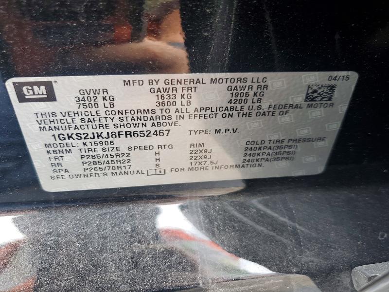 58724666 :رقم المزاد ، 1GKS2JKJ8FR652467 vin ، 2015 Gmc Yukon Xl مزاد بيع