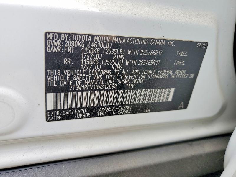 Продаж на аукціоні авто 2024 Toyota Rav4, vin: 2T3W1RFV1RW312688, номер лоту: 58278876