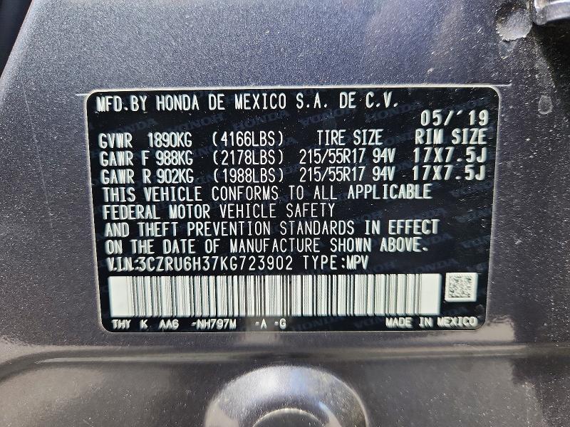 Aukcja sprzedaży 2019 Honda Hr-v, vin: 3CZRU6H37KG723902, numer aukcji: 56845856