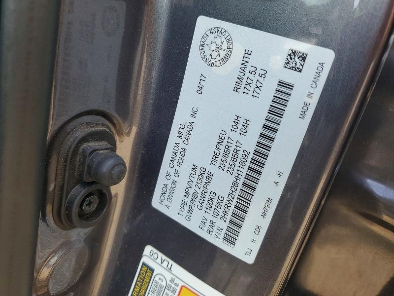 54106126 :رقم المزاد ، 2HKRW2H28HH118092 vin ، 2017 Honda Cr-v مزاد بيع