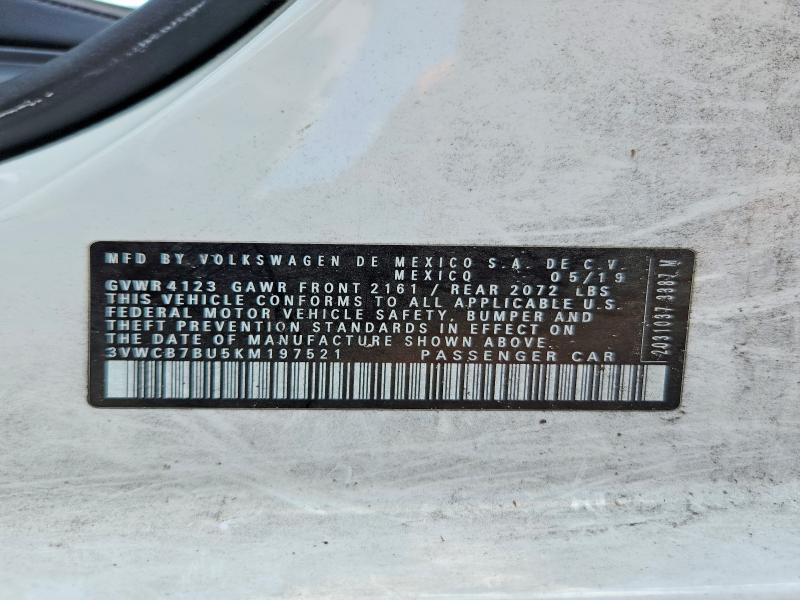 2019 Volkswagen Jetta მანქანა იყიდება აუქციონზე, vin: 3VWCB7BU5KM197521, აუქციონის ნომერი: 57935056