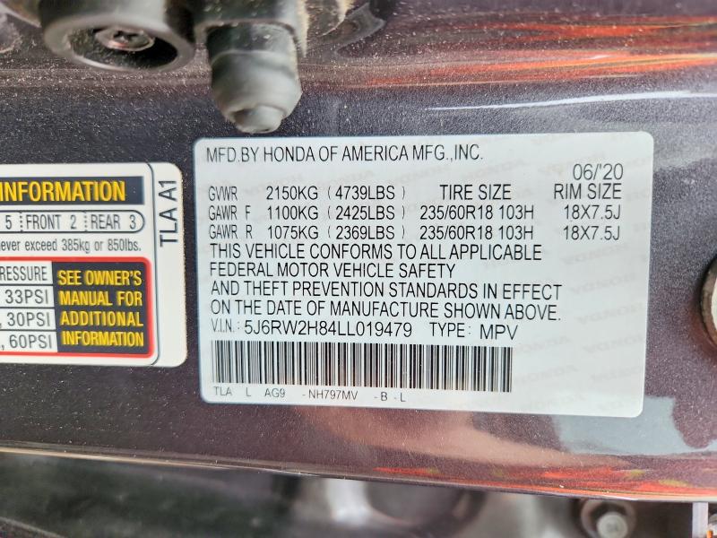 55882556 :رقم المزاد ، 5J6RW2H84LL019479 vin ، 2020 Honda Cr-v مزاد بيع