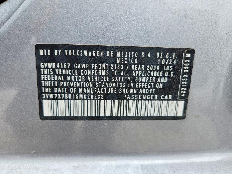 2025 Volkswagen Jetta მანქანა იყიდება აუქციონზე, vin: 3VW7X7BU1SM029233, აუქციონის ნომერი: 57821456