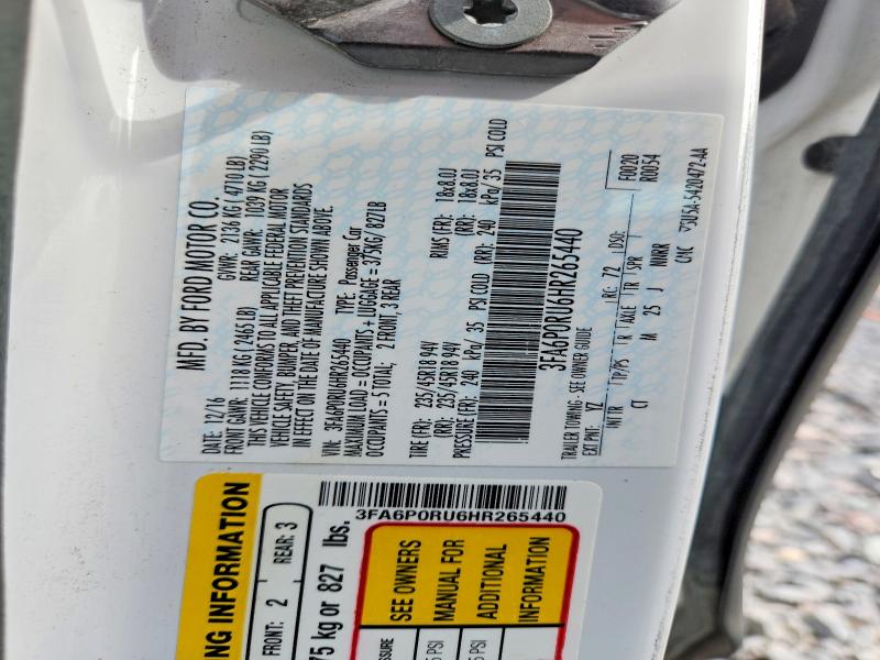 56838126 :رقم المزاد ، 3FA6P0RU6HR265440 vin ، 2017 Ford Fusion مزاد بيع