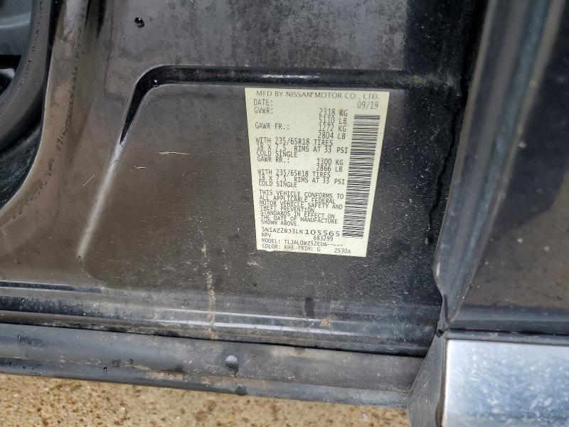 57369866 :رقم المزاد ، 5N1AZ2BJ3LN105565 vin ، 2020 Nissan Murano مزاد بيع