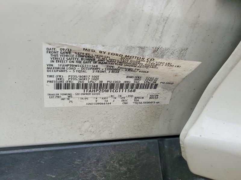 2012 Ford Taurus მანქანა იყიდება აუქციონზე, vin: 1FAHP2DW1CG111568, აუქციონის ნომერი: 55591496
