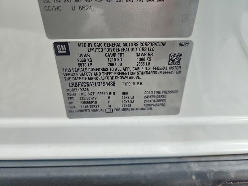 56643296 :رقم المزاد ، LRBFXCSA2LD194488 vin ، 2020 Buick Envision مزاد بيع