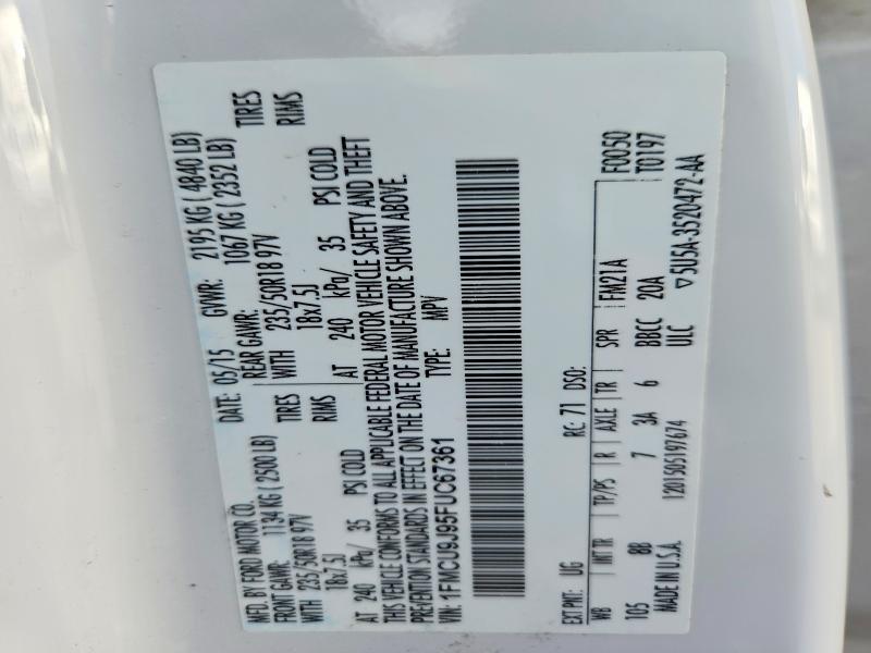 Продажа на аукционе авто 2015 Ford Escape, vin: 1FMCU9J95FUC67361, номер лота: 57425556