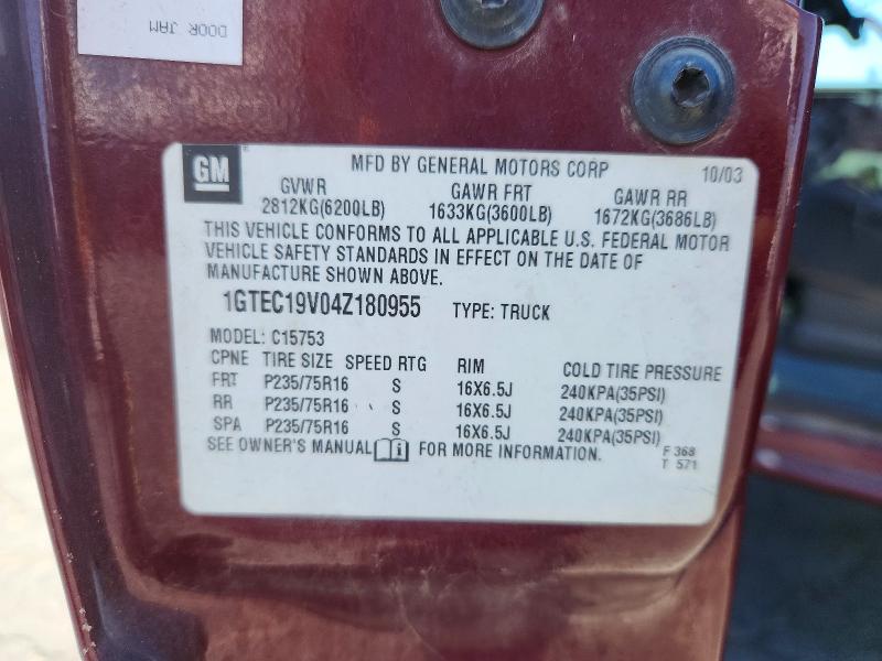 Aukcja sprzedaży 2004 Gmc New Sierra, vin: 1GTEC19V04Z180955, numer aukcji: 57373736