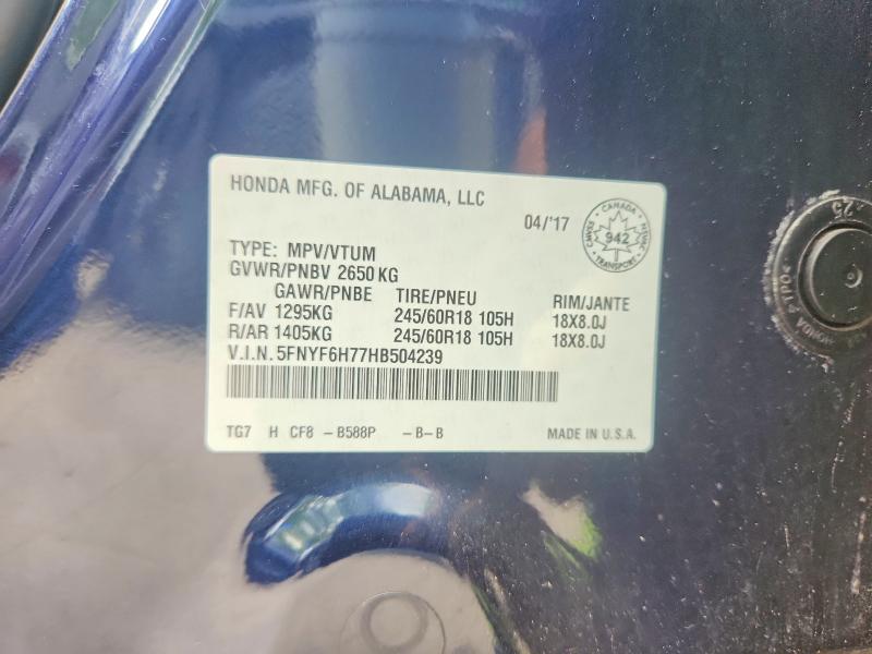 Продажа на аукционе авто 2017 Honda Pilot, vin: 5FNYF6H77HB504239, номер лота: 55227586
