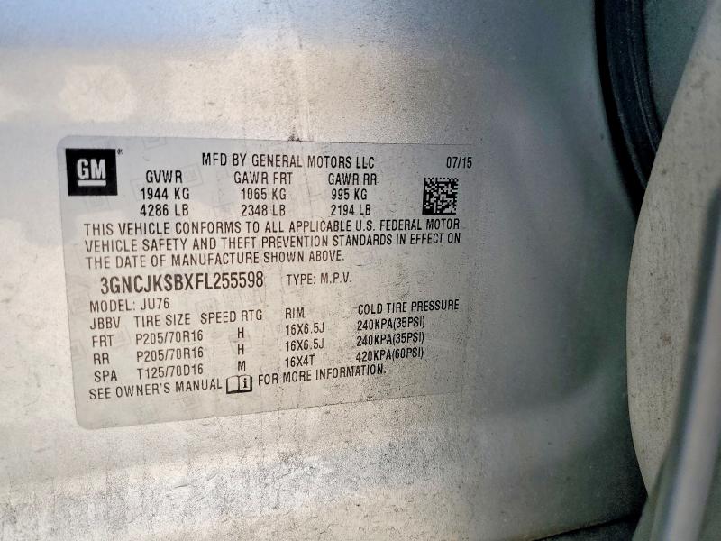 Aukcja sprzedaży 2015 Chevrolet Trax, vin: 3GNCJKSBXFL255598, numer aukcji: 58484766