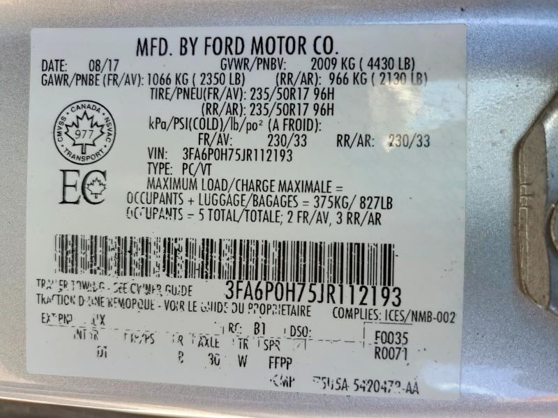 Продажа на аукционе авто 2018 Ford Fusion, vin: 3FA6P0H75JR112193, номер лота: 55951246