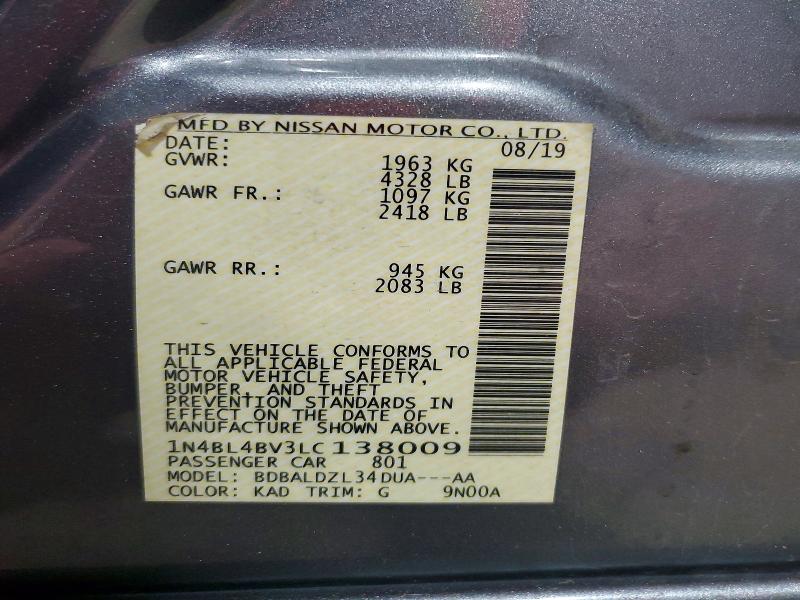Продаж на аукціоні авто 2020 Nissan Altima, vin: 1N4BL4BV3LC138009, номер лоту: 56347536