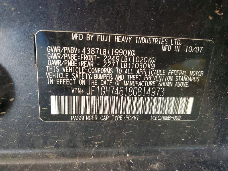 Продажа на аукционе авто 2008 Subaru Impreza, vin: JF1GH74618G814973, номер лота: 55634836