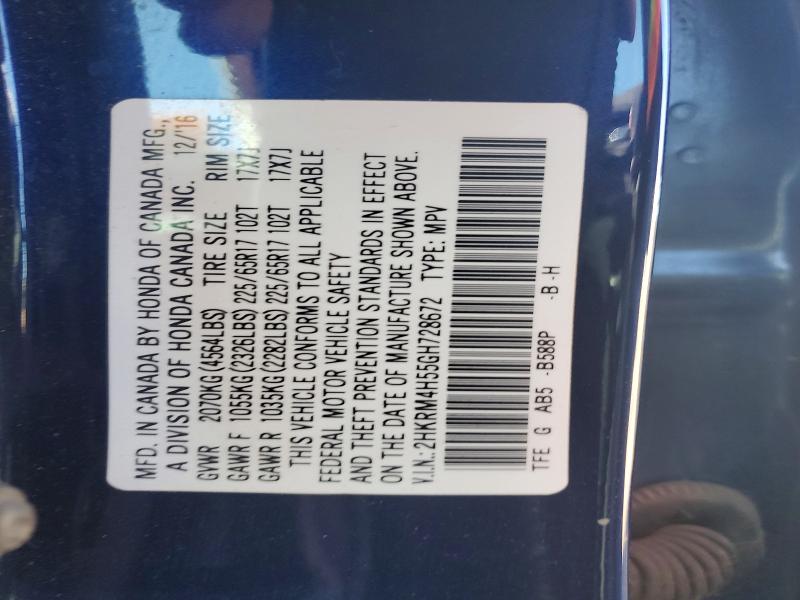 58978886 :رقم المزاد ، 2HKRM4H55GH728672 vin ، 2016 Honda Cr-v مزاد بيع