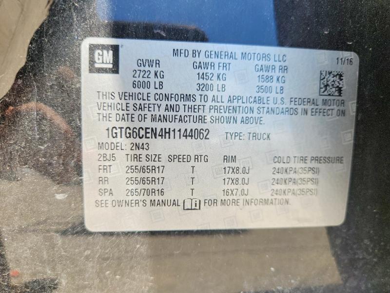 Продаж на аукціоні авто 2017 Gmc Canyon, vin: 1GTG6CEN4H1144062, номер лоту: 57682396