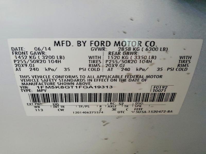 Aukcja sprzedaży 2015 Ford Explorer, vin: 1FM5K8GT1FGA19313, numer aukcji: 59168096