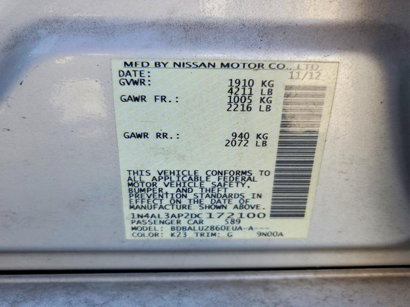 2013 Nissan Altima მანქანა იყიდება აუქციონზე, vin: 1N4AL3AP2DC172100, აუქციონის ნომერი: 57223546