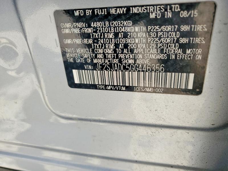 2016 Subaru Forester მანქანა იყიდება აუქციონზე, vin: JF2SJADC5GG446356, აუქციონის ნომერი: 57672316