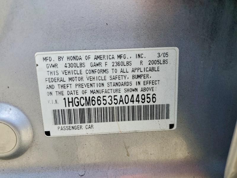 Aukcja sprzedaży 2005 Honda Accord, vin: 1HGCM66535A044956, numer aukcji: 85634005