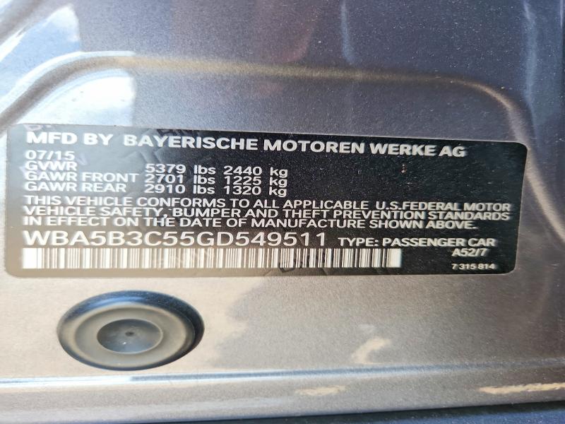 2016 Bmw 535 მანქანა იყიდება აუქციონზე, vin: WBA5B3C55GD549511, აუქციონის ნომერი: 56622416