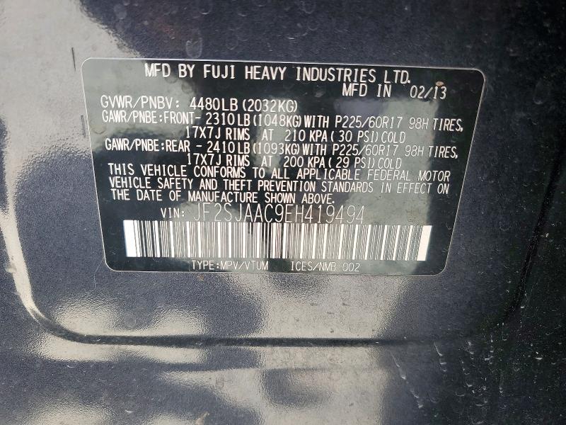 Aukcja sprzedaży 2014 Subaru Forester, vin: JF2SJAAC9EH419494, numer aukcji: 57434756