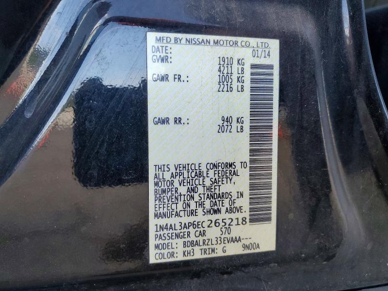 2014 Nissan Altima მანქანა იყიდება აუქციონზე, vin: 1N4AL3AP6EC265218, აუქციონის ნომერი: 58042766