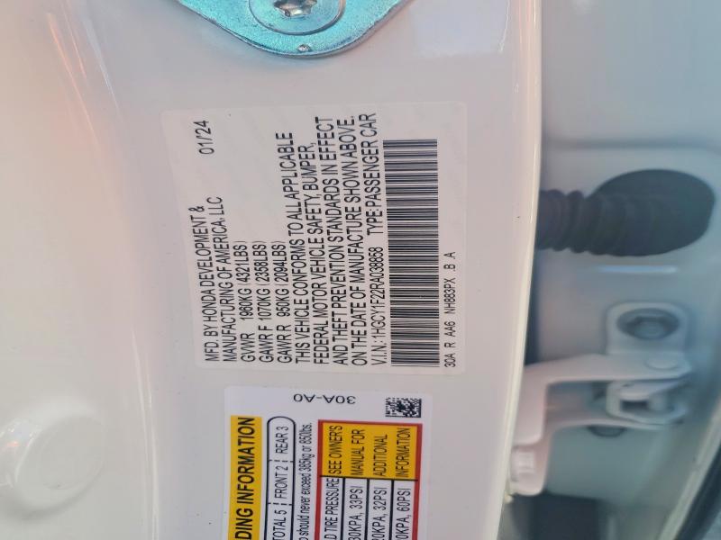 56993836 :رقم المزاد ، 1HGCY1F22RA038858 vin ، 2024 Honda Accord مزاد بيع