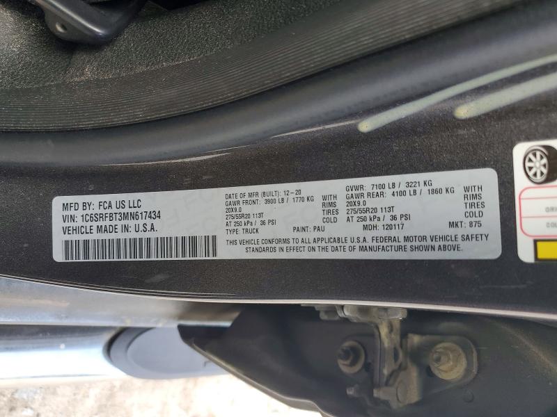 58351826 :رقم المزاد ، 1C6SRFBT3MN617434 vin ، 2021 Ram 1500 مزاد بيع