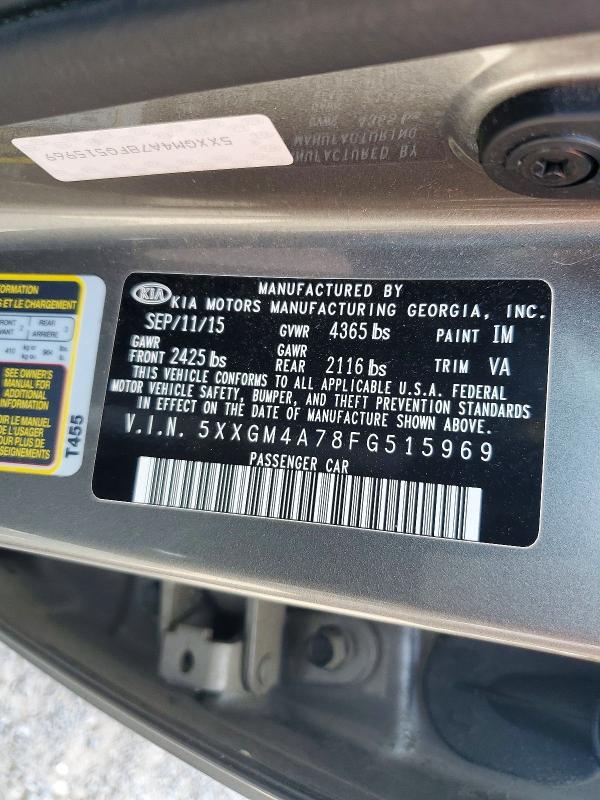 2015 Kia Optima მანქანა იყიდება აუქციონზე, vin: 5XXGM4A78FG515969, აუქციონის ნომერი: 85976445