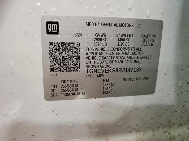 55853416 :رقم المزاد ، 1GNEVEKS8RJ147183 vin ، 2024 Chevrolet Traverse مزاد بيع