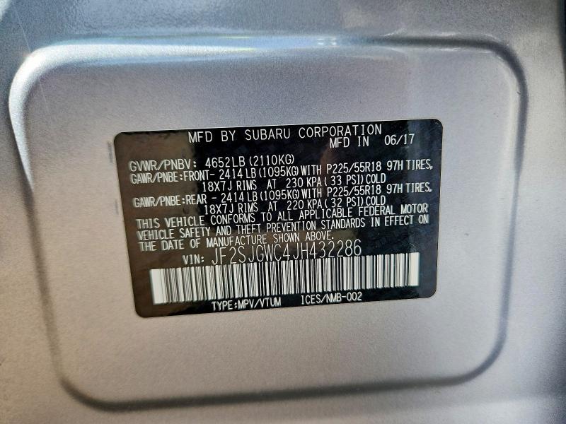 Aukcja sprzedaży 2018 Subaru Forester, vin: JF2SJGWC4JH432286, numer aukcji: 55633256