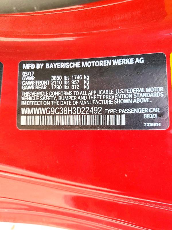 2017 Mini Cooper მანქანა იყიდება აუქციონზე, vin: WMWWG9C38H3D22492, აუქციონის ნომერი: 57193756