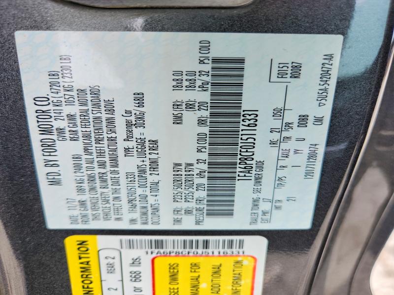 2018 Ford Mustang მანქანა იყიდება აუქციონზე, vin: 1FA6P8CF0J5116331, აუქციონის ნომერი: 56984776