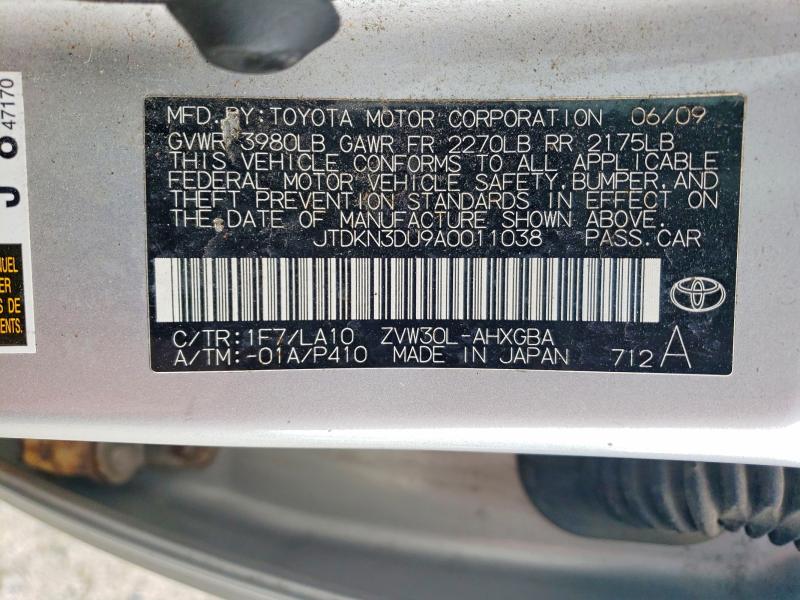 57211776 :رقم المزاد ، JTDKN3DU9A0011038 vin ، 2010 Toyota Prius مزاد بيع