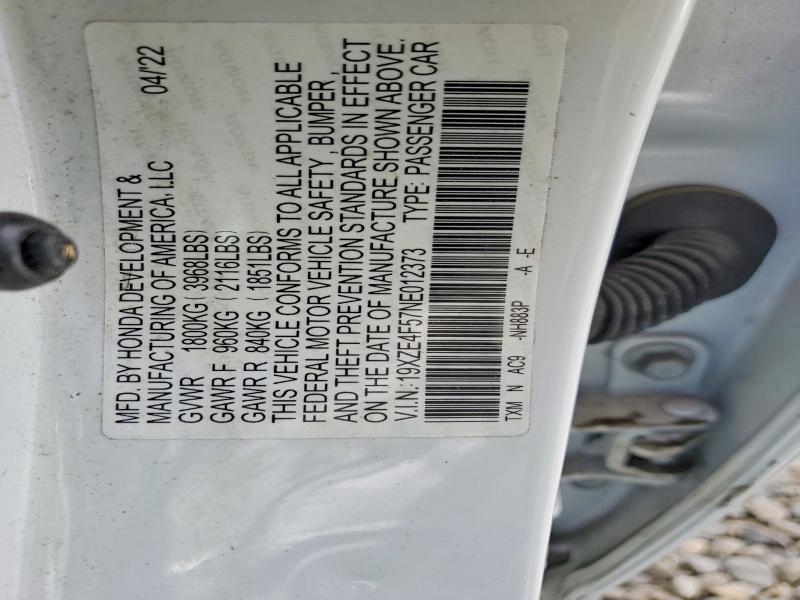 58313916 :رقم المزاد ، 19XZE4F57NE012373 vin ، 2022 Honda Insight مزاد بيع