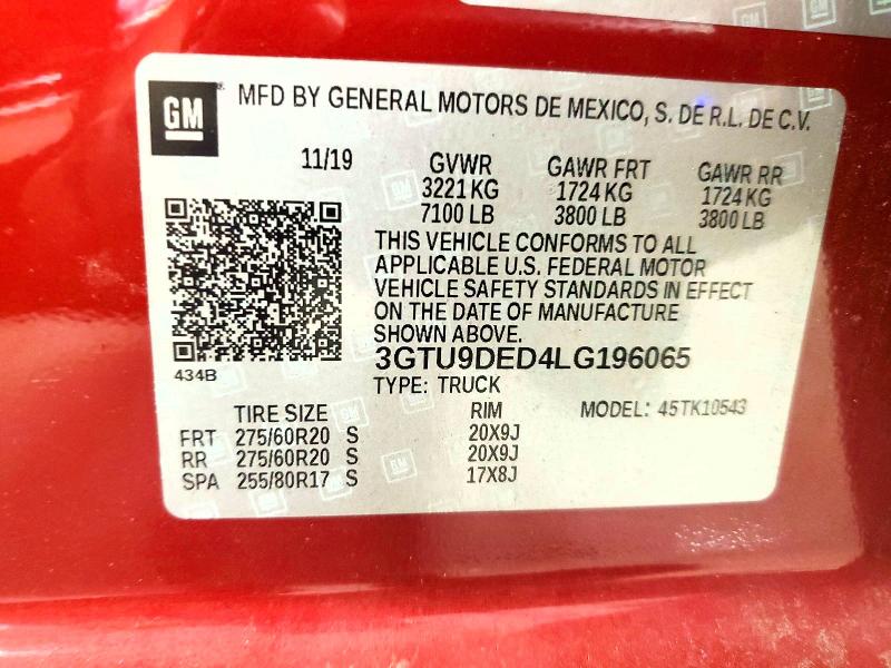 Auction sale of the 2020 Gmc Sierra, vin: 3GTU9DED4LG196065, lot number: 58226316