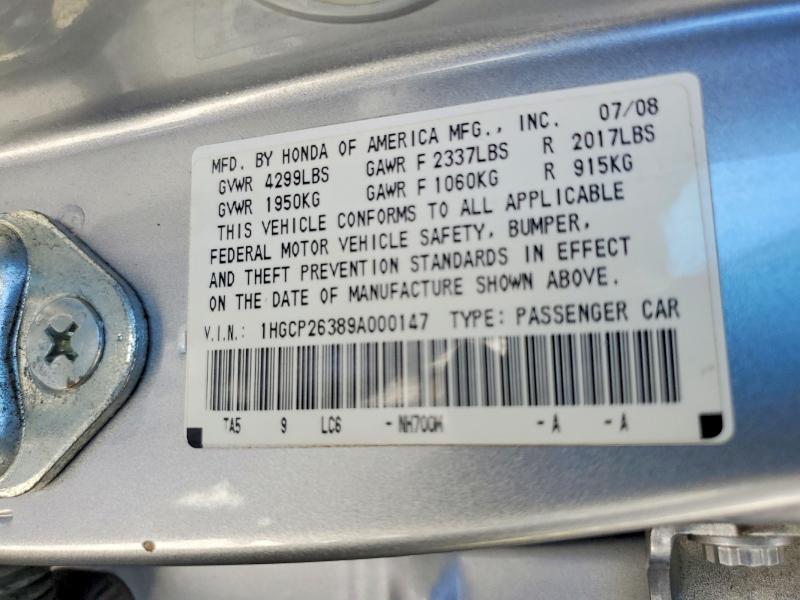 Auction sale of the 2009 Honda Accord, vin: 1HGCP26389A000147, lot number: 59137426
