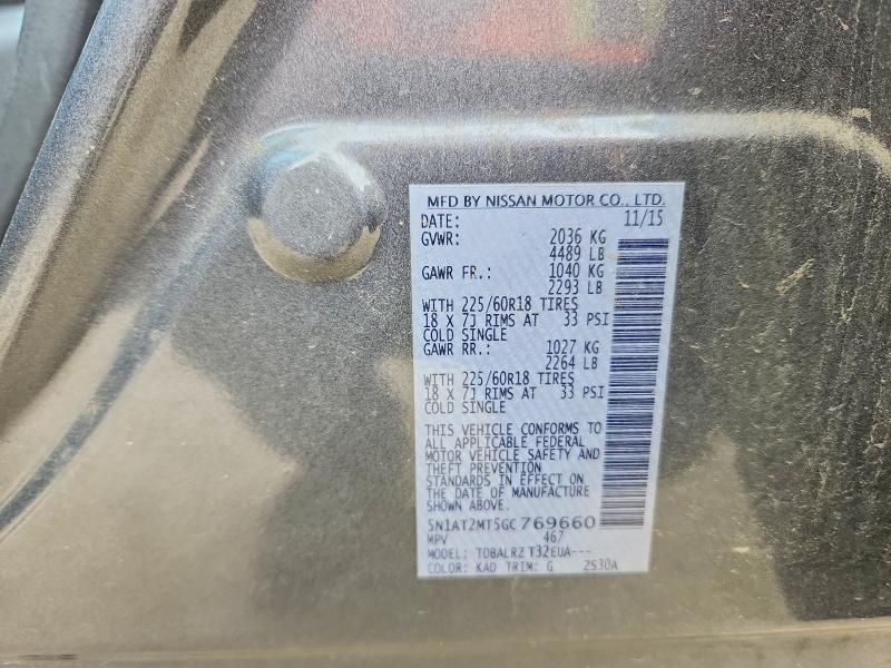 58079536 :رقم المزاد ، 5N1AT2MT5GC769660 vin ، 2016 Nissan Rogue مزاد بيع