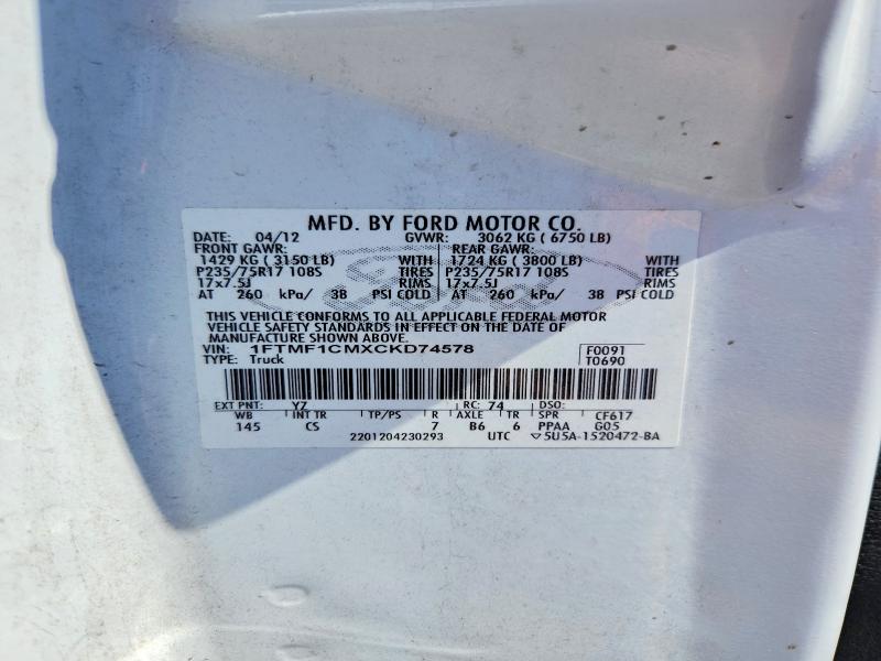 Aukcja sprzedaży 2012 Ford F150, vin: 1FTMF1CMXCKD74578, numer aukcji: 56852526