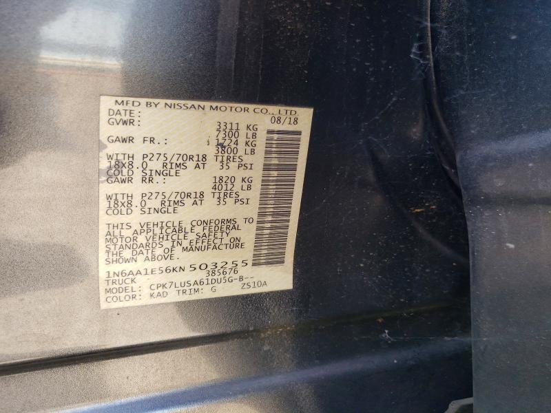 56796256 :رقم المزاد ، 1N6AA1E56KN503255 vin ، 2019 Nissan Titan مزاد بيع