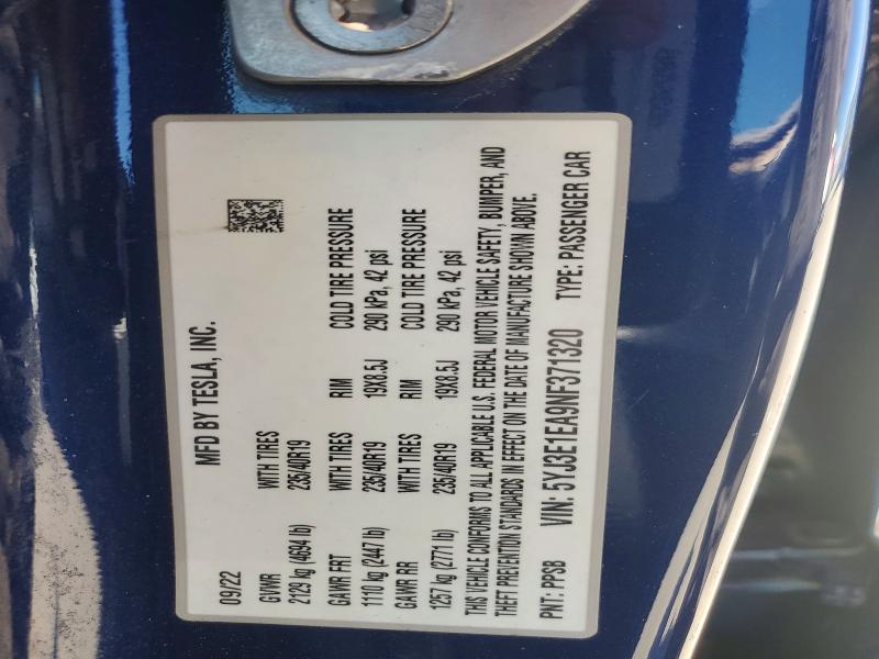 2022 Tesla Model 3 მანქანა იყიდება აუქციონზე, vin: 5YJ3E1EA9NF371320, აუქციონის ნომერი: 55988246