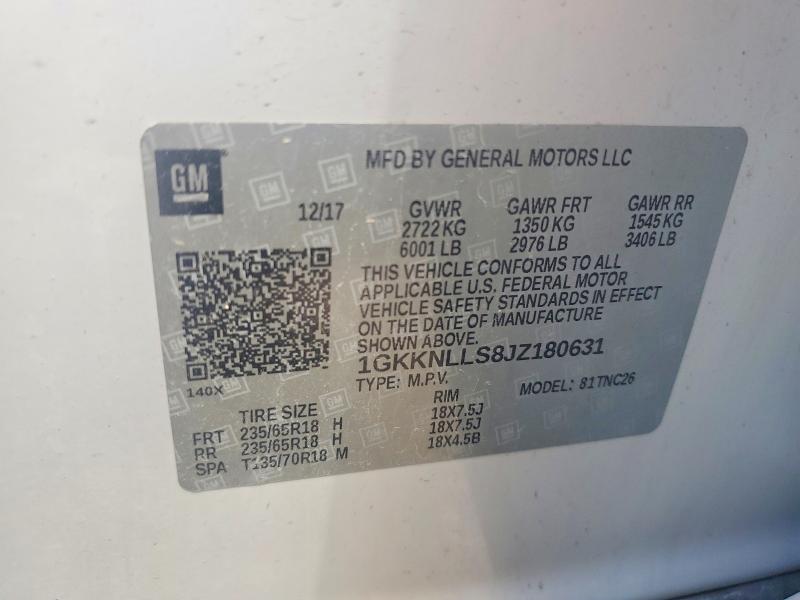 Aukcja sprzedaży 2018 Gmc Acadia, vin: 1GKKNLLS8JZ180631, numer aukcji: 57131176