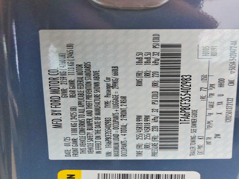 2025 Ford Mustang მანქანა იყიდება აუქციონზე, vin: 1FA6P8CF3S5402983, აუქციონის ნომერი: 56087666