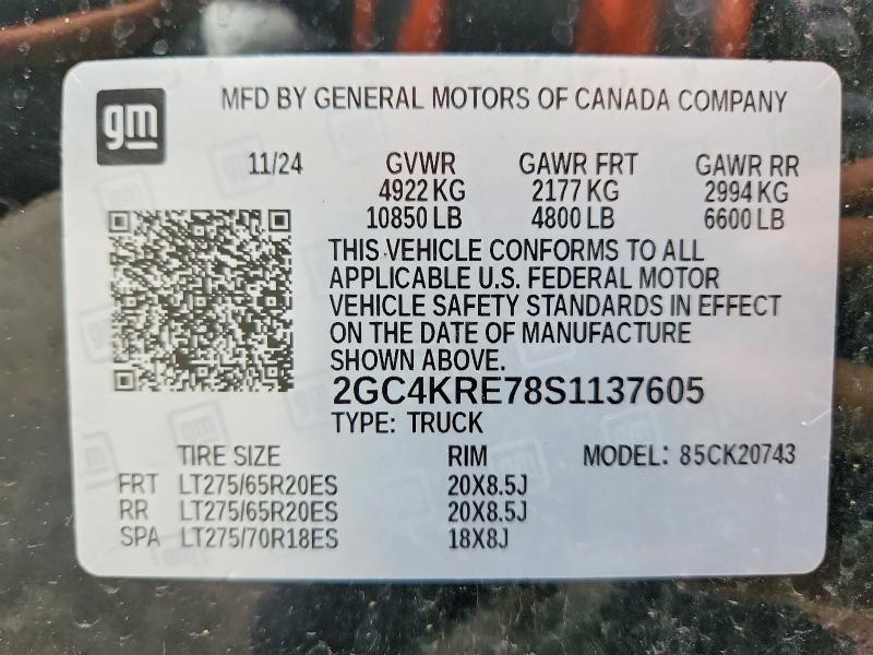 Aukcja sprzedaży 2025 Chevrolet Silverado, vin: 2GC4KRE78S1137605, numer aukcji: 56314796