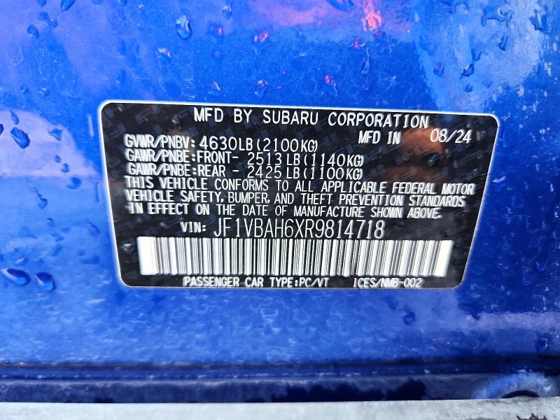 Продаж на аукціоні авто 2024 Subaru Wrx, vin: JF1VBAH6XR9814718, номер лоту: 56128796