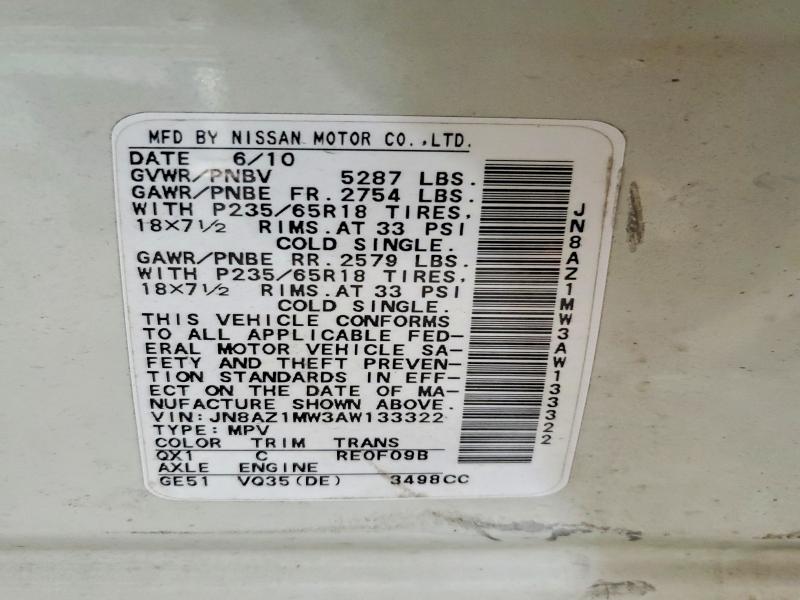 Aukcja sprzedaży 2010 Nissan Murano, vin: JN8AZ1MW3AW133322, numer aukcji: 56026436