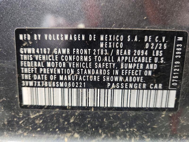 Aukcja sprzedaży 2025 Volkswagen Jetta, vin: 3VW7X7BU6SM060221, numer aukcji: 58552756